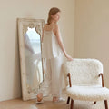 2024 Satin Pajama Set White Lace Loose and Comfortable Suspender Pants for Home Wear Cotton Silk Soft Smooth Pajamas for Women
