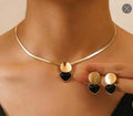 Ins Style Heart Imitation Pearl Disc Necklace Earrings Set for Women Classical Gold Color Snake Bone Chain Party Jewelry Gift