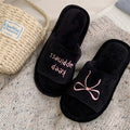 XIXITIAO Women's Home Slippers New Bow Embroidery Comfort Plush Casual Indoor Anti Slip Open-toe Floor Shoes, Ladies Flat Shoes