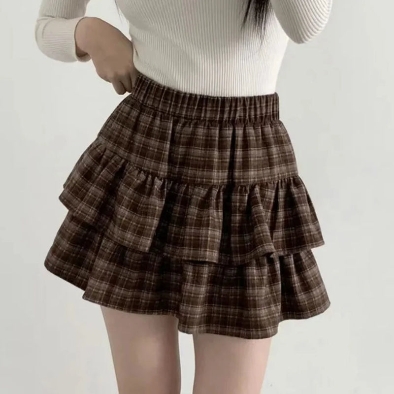 Y2k Gothic Punk Women Mini Skirts Rock Subculture Cake Skirts Cute Ruffled Plaid Skirt Japanese Preppy Style Casual Short Skirts