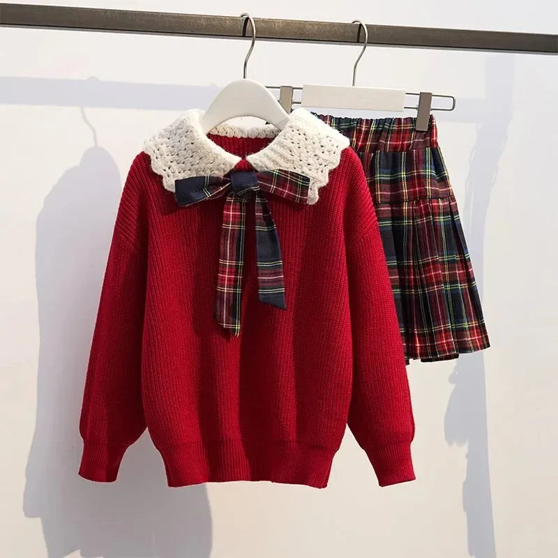 Skirt New autumn and winter collection: stylish and trendy two-piece pleated skirt set for girls