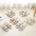 Four Season Linen Home Slippers Women Autumn Indoor Casual Floral Slides Couples House Non-slip Sandals Adults Cartoon Cat Shoes
