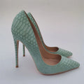light green snake pattern 8cm-12cm stiletto shallow mouth pointed sexy single shoes party nightclub models women's shoes
