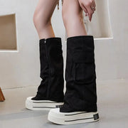 2026 Fashion 12cm Denim Cnvas Fall Winter Knee High Boots Versatile Platform Heightened Vintage Trouser Heel Boots Women Shoes