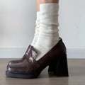 2025 New Retro pu Leather Slip On Women Pumps Ladies Loafers Dress Shoes Thick High Heels Platform Shoes