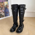 Women Thick Soled Knight Boots with Belt Buckle Decoration Short Boots Outdoor Wide Leg Women Boots Thick Heel Fashionable