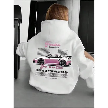 2026 New men's and women's high-quality fashion trend car printed loose comfortable classic retro hip-hop sweatshirt  hoodie