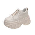 Autumn Breathable Thick Bottom Casual Shoes New 2023 Women's Chunky Leather Sneakers 8CM High Platform Sports Dad Shoes Spring