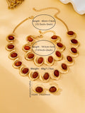 Vintage Red Oval Gemstone Jewelry Set for Women Gold-Plated Geometric Twisted Necklace Earrings Bracelet Elegant Banquet Wedding Statement Accessories