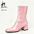 Ankle Boots Boots Woman Hot Sale New Ankle Boots For Woman 4CM Chunk Heel Square Toe Side Zip Casual Short Boots Nightclub Fashion Versatile Lady Shoes