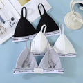 Women Cotton Bra Non-wire Wireless Bralette Letter Print Padded Bra Deep V Triangle Cup Underwear Sexy Lingerie One Size