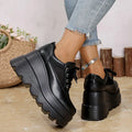 Fashion Black White Chunky Sneakers Gothic Platform Wedge Shoes for Woman 2025 Thick Bottom Mesh Breathable Sneakers Plus Size