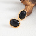 Vintage Elegant Oval Enamel Stud Earrings for Women Retro Classic Metal Folds Frame Earrings Resin Stone Earrings Jewelry Gift