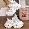 Women's Kawaii Heart Decor Chunky Platform Sneakers Colorblock Dad Shoes Breathable Mesh Lace-Up Height Increasing Shoes Size 40