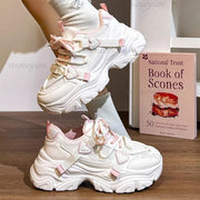 Women's Kawaii Heart Decor Chunky Platform Sneakers Colorblock Dad Shoes Breathable Mesh Lace-Up Height Increasing Shoes Size 40