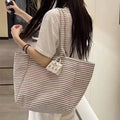 Polka Dot Canvas Tote Bag For Women Large Capacity Striped Plaid Shoulder Style