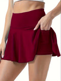Women's Skirts Tennis Women's Solid Color High Waisted Tennis Pleated Skirts Inner Pocket Quick Drying Sports Short Running Fitness Skirt