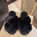Casual Fluffy Slippers Women House Flat Warm Plush Cross Designer Shoes Ladies Fashion Winter Platform Footwear Elegant Open Toe