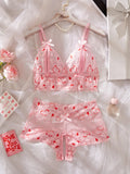 Sexy Strap Lingerie Set Women Bra And Panty Lace Heart Print Hollow Out Open Crotch Bras Panties Intimate Wear Clothing