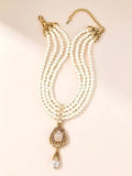 Gold Plated Multi Layer Pearl Jewelry Set Crystal Teardrop Necklace Earrings for Abaya
