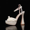 Women Shoes Luxury Wedding Sandals Maogu Women Sandals Fashion High Quality Wedding Shoes Women New Pearls Studs Luxury Peep Toe High Heels Buckle Woman Sandal 43