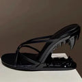2025 Summer Spring Women High Heels Shoes Sexy Woman Metal Fangs Pointed Toe Sandals Pointed Toe Luxury Brand Peep Toe Pumps