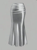 White Pleated Fishtail Skirt