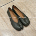 Women's Fashion Casual Pleated Soft Leather Split-Toe Pig Trotters Ballet Flat Loafers Shoes Plus Size Ladies Walking Shoes