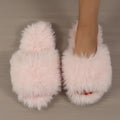 Women's Faux Fur Fluffy Slippers Autumn Winter Home Floor Shoes Soft EVA Sole Light Weight Fashion Slides