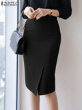 ZANZEA Vintage Bodycon Skirt Women Autumn High Waist Faldas Fashion OL Knee Length Skirts Casual Split Hem Office Work Jupes