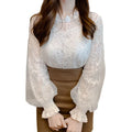 New Fashion Office Lady Mesh Lace Blouse Women Long Sleeve Elegant Women's Shirts Loose Bottoming Tops Woman Clothes 8325