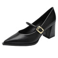 2026 New Spring Women Commuter Pumps Shoes Fashion Pointed Toe Slip On Shoes Elegant Thick Heel Work Leather Shoesv