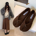 Retro Split Toe Women Ballet Flats Fashion Tabi Shoes Casual Slip-on Loafers Ladies Pleated winter warm Mary Jane Shoes Zapatos