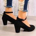 Women's Fashion Pumps Sweet Woman Thick High Heels Ankle Strap Flock Female Platform Mary Jane Women OL Shoes Ladies Footwear