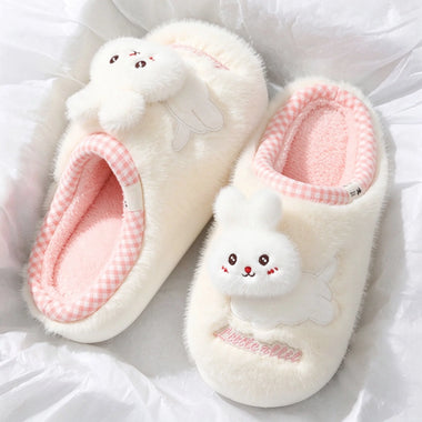 Women's Fur Slippers 3D Cartoon White Rabbit Plush Anti-slip Slippers Autumn and Winter Home Use Girl's Lover Men Warm Slippers