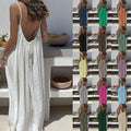 Women's Solid Color Backless Cami Dress Summer Sexy Loose Long Dress Casual Backless Lace-Up Robe Femme Party Dresses Home Wear​