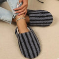 2026 Winter Stripe Design Cotton Slippers for Women Soft Sole Short Plush Home Slippers Women Non Slip Closed Toe Slides Shoes