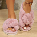 Fashion Cross Strap Fluffy Slippers Women Winter Home Open toed Plush Fur Slippers Woman Flat Heel Keep Warm Cotton Slides Shoes