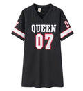 2026 New Fashion V-Neck Queen Letters Print Dress Short Sleeve Basketball Sporty Style Sexy Loose Female Clothing Streetwear