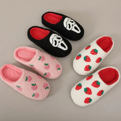 2026 Cute Fruit Women Slippers Winter Indoor Warm Soft Sole Breathable Comfort Anti-slip Bedroom Causal Flat Cotton Shoes