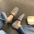 Square Hollow Woven Casual and Comfortable Womens Flat Shoes Fashion Foot Mary Jane Shoes Summer Beach Leisure Fishing Net Shoes