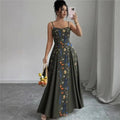 Floral Print Waist Sling Dress Women's Summer New Fashion Sexy Sleeveless Casual Loose A-Line Long Skirt Women's Casual Dresses