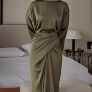 Simple Bat Sleeve Strap Solid Color Dress for Women 2025 Spring Summer New Loose Long Dresses