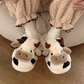 Cow Pattern Plush Slippers Winter Warm Non-slip Cozy Cute Home Slippers for Couples Men