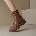 New Split Leather Platform Wedges Women Boots Round Toe Lamb Hair Short Boots for Women High Heels Winter Knee-high Boots Women