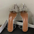 Liyke 2026 Spring Sexy Slingback Shoes Women Mules Sandals Fashion Crystal Diamond Bowknot Pointed Toe Transparent Heels Pumps