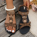 Flower Beaded Bohemian Sandals for Women Summer 2026 Roman Style Comfortable Flat Sandals Woman Lightweight Non Slip Beach Shoes