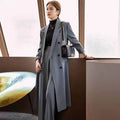 FANAN Elegant Long Trench Coat Women Korean Double Breasted Office Lady Blazer Jacket Fashion Streetwear Long Sleeved Overcoats