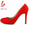Women Platform Pumps PU Leather Concise Work Lady Shoes Spring Autumn Female Party Dress High Heels Black Red 11CM Stiletto Shoe