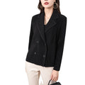 Miyake Pleated Women Cream Ribbed Knit Blazer Lapel Double Breasted Long Sleeve Slim Jacket Elegant Office Outerwear
